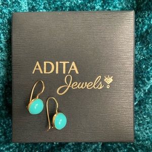 14K Yellow Gold Turquoise Earrings